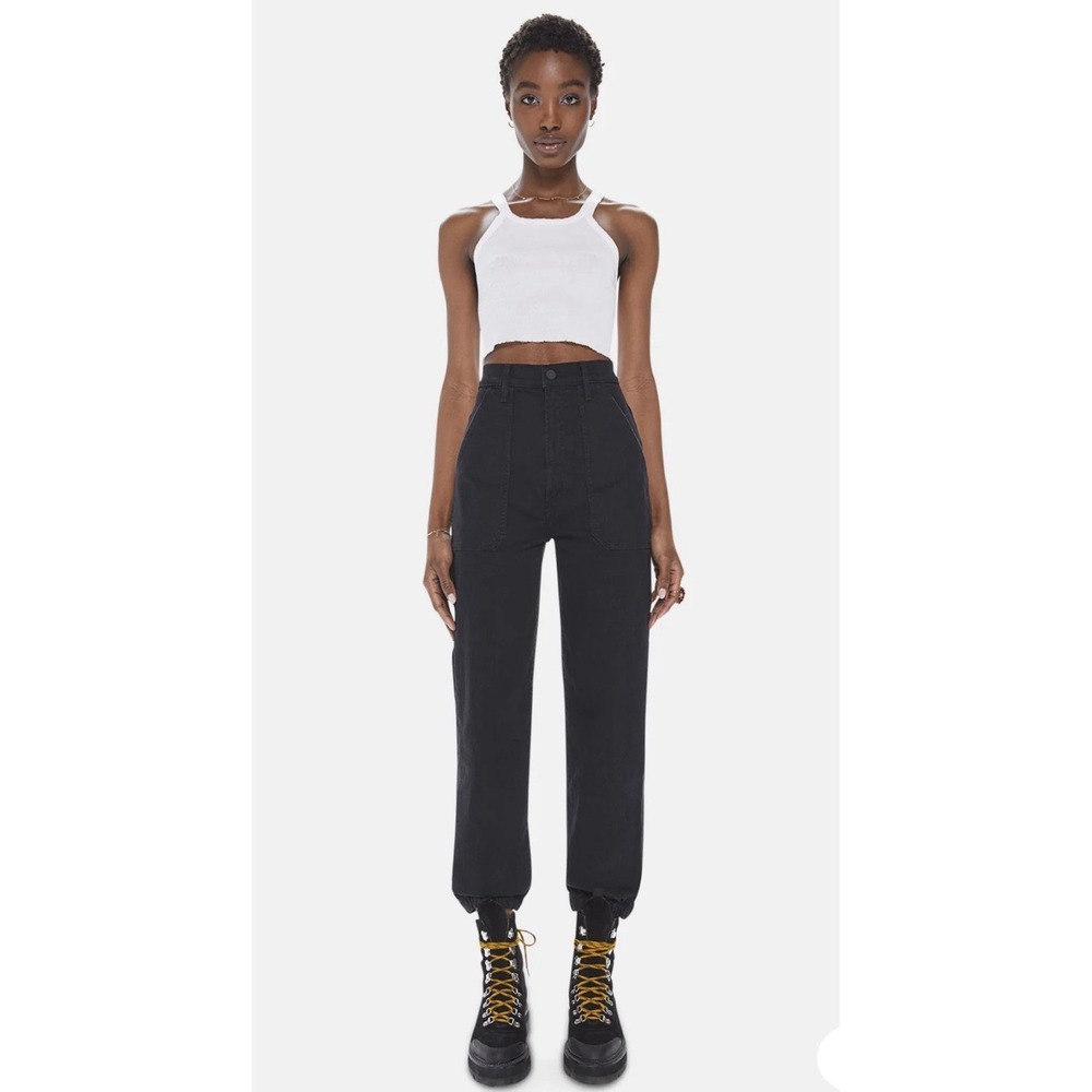 Mother Sz 27 The Wrapper Patch Springy Ankle Jogger Jeans Not Guilty Black Wash